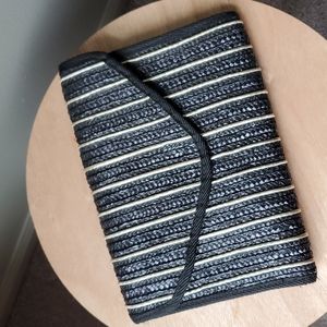 Vintage Large Raffia Envelope Clutch Black Gold